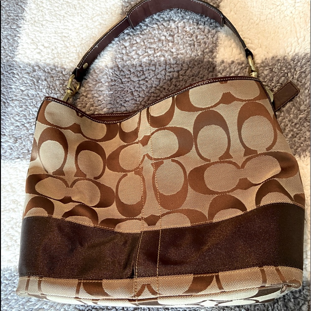 Coach signature stripe shoulder tote